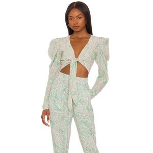 Hemant and Nandita silk crop top in sea green